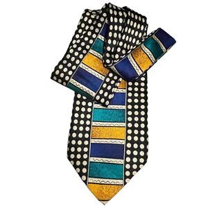 Vintage Carlo Palazzi couture tie Polka Dot Stripe Silk Necktie Classic Art deco
